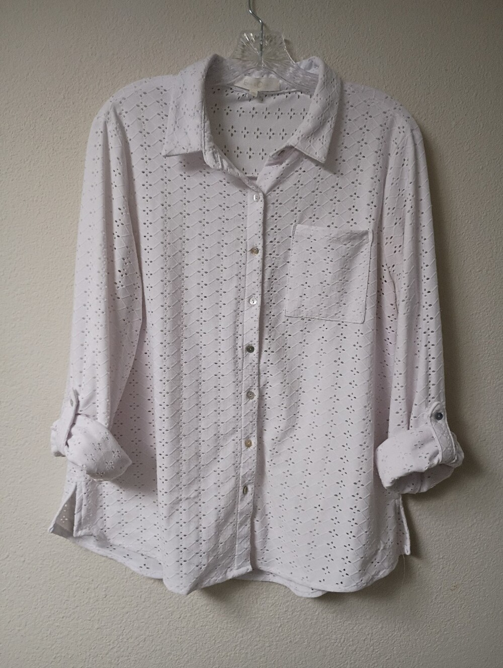 Eden & Olivia White Eyelet Button-Front Women's Shirt